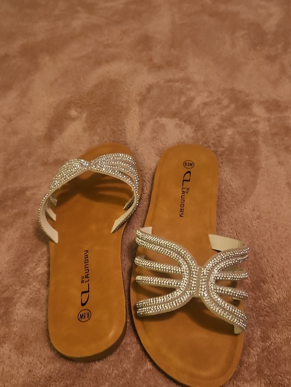 Laundry By Shelli Segal Tan Slide Sandals with Crystal Straps
